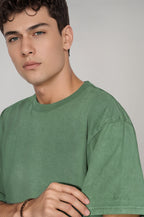 Erkek Yeşil Renkli Yıkama Efektli Tişört