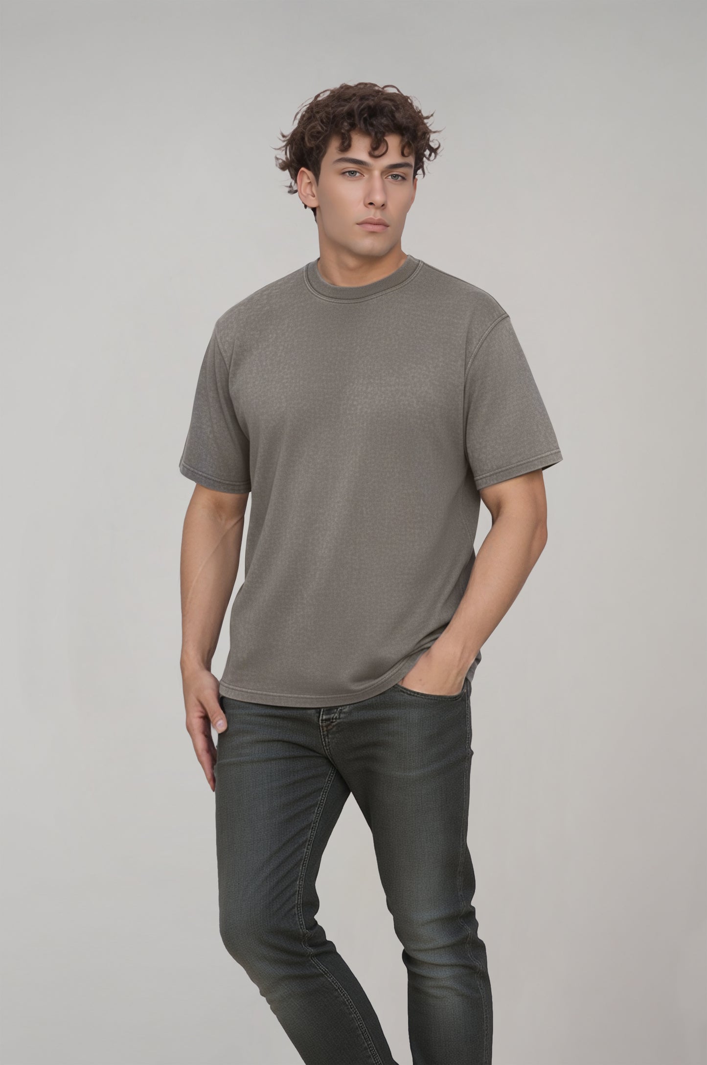 Men's Grey Washed Effect T-Shirt 