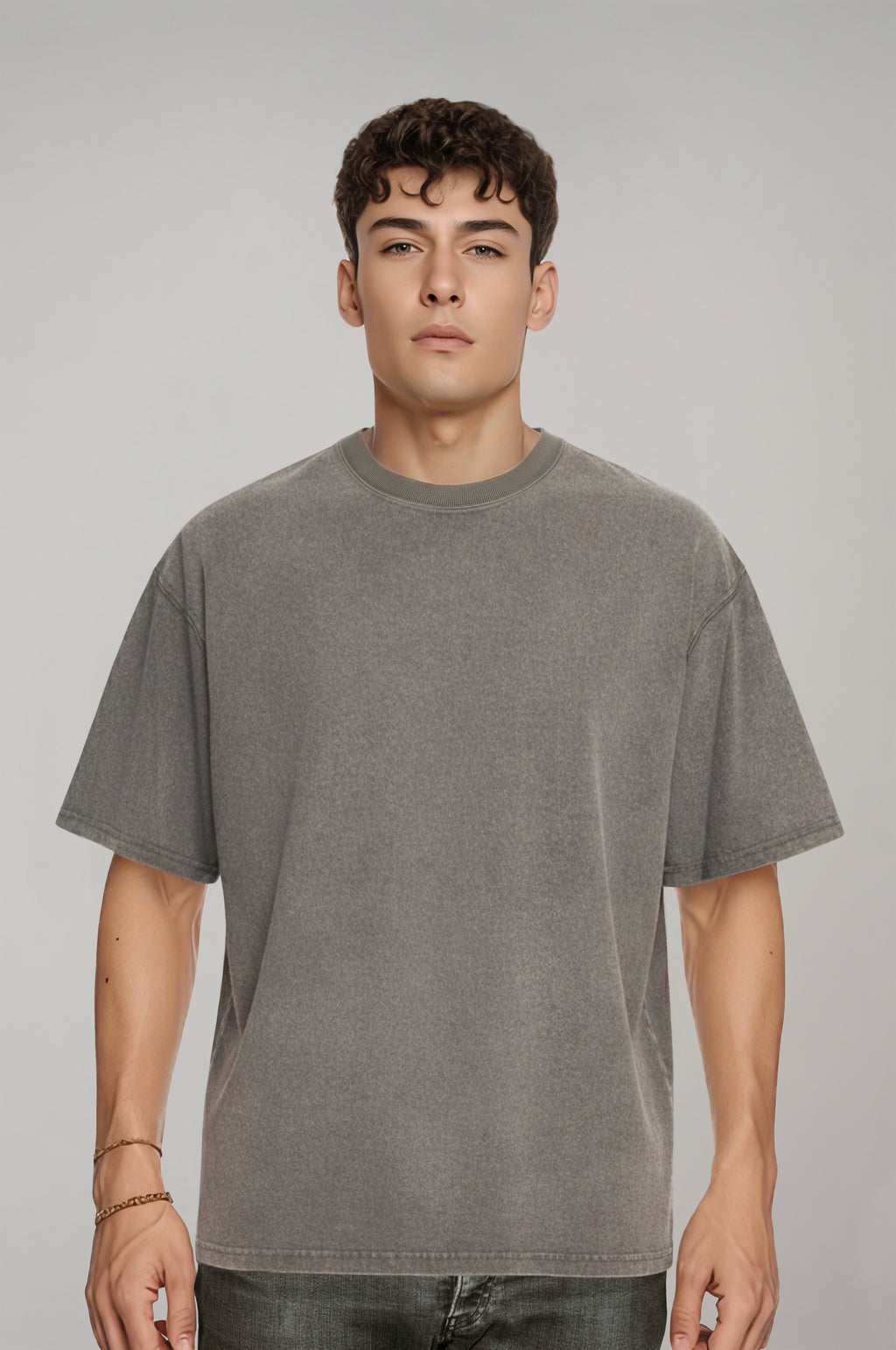 Erkek Gri Renkli Yıkama Efektli Tişört
