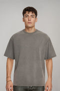 Erkek Gri Renkli Yıkama Efektli Tişört
