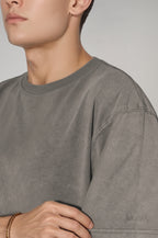 Erkek Gri Renkli Yıkama Efektli Tişört