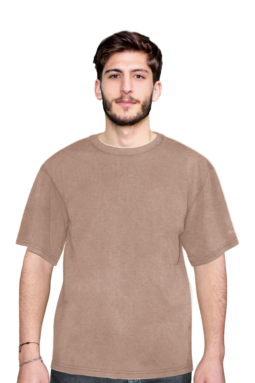 Erkek Açık Kahverengi Yıkama Efektli Tişört