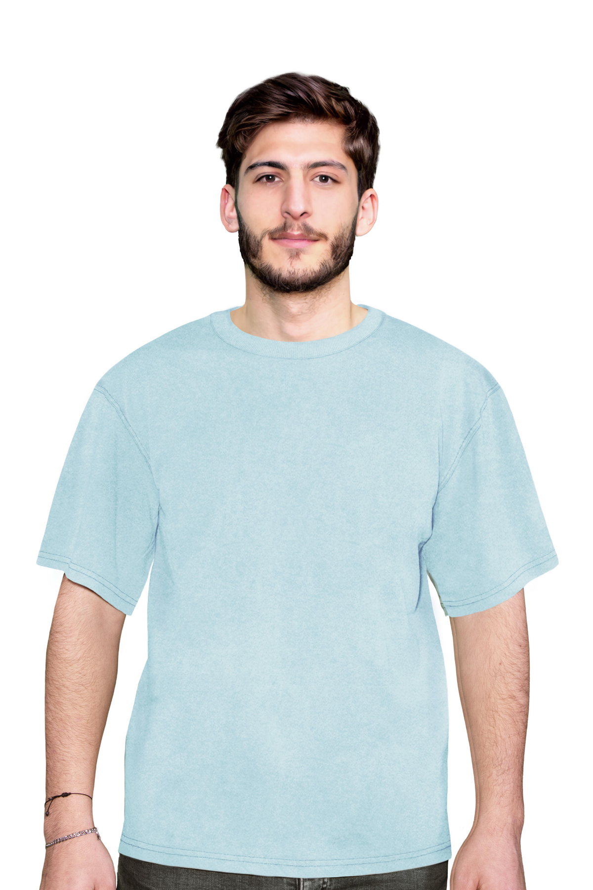 Erkek Açık Mavi Renkli Yıkama Efektli Tişört