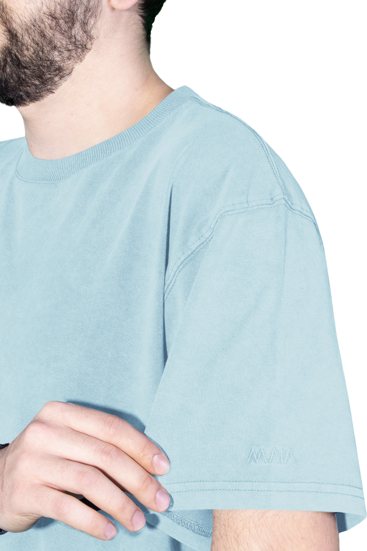 Erkek Açık Mavi Renkli Yıkama Efektli Tişört