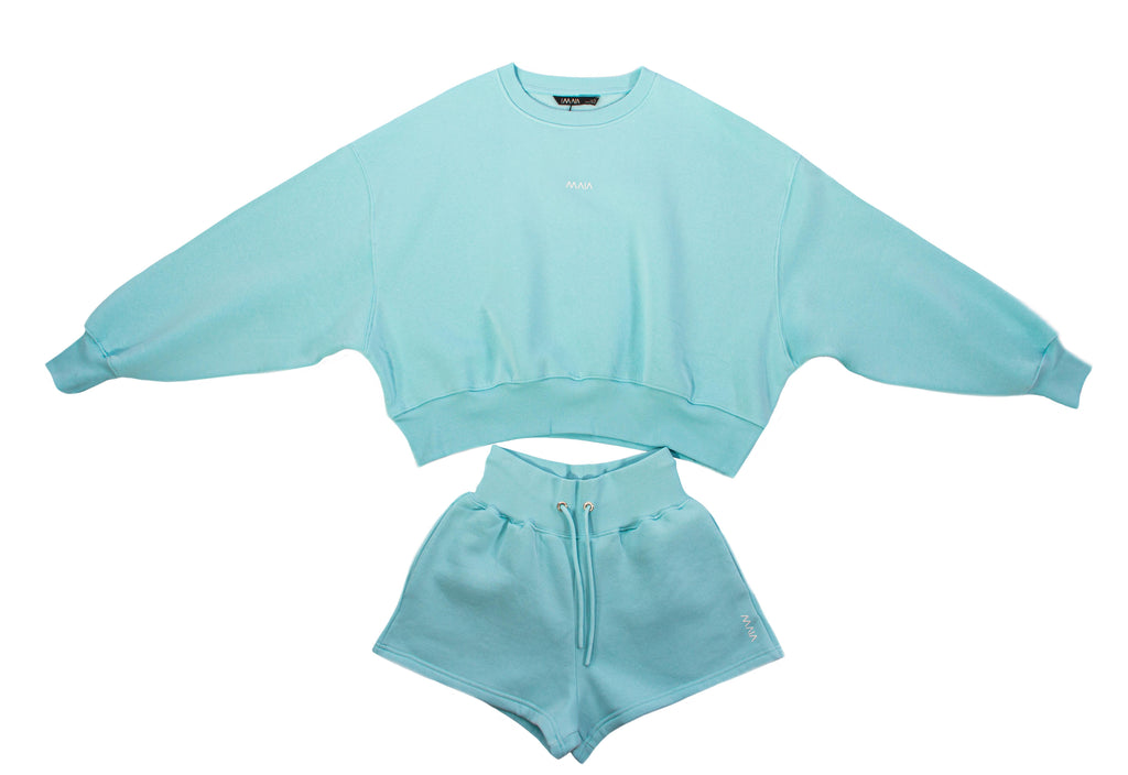 Kadın Mavi Renkli Sweatshirt Şort Takım