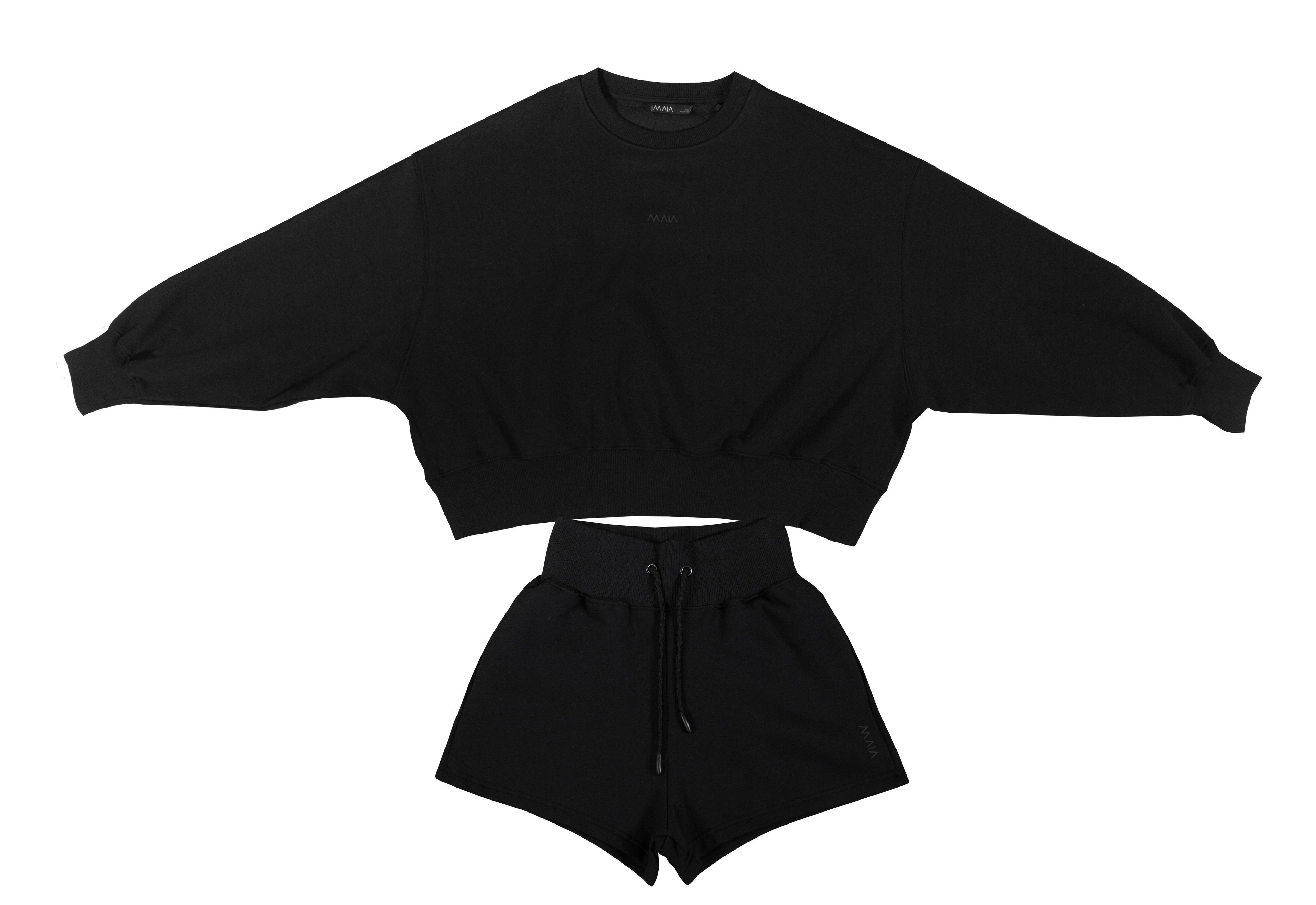 Kadın Siyah Renkli Sweatshirt Şort Takım