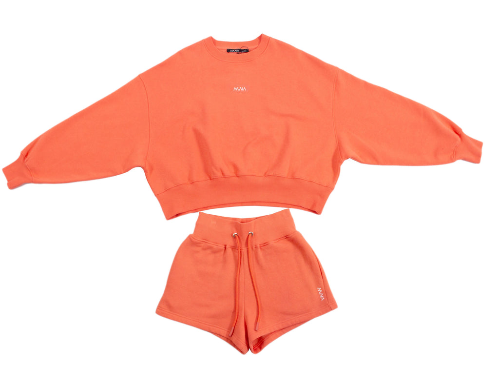 Kadın Turuncu Renkli Sweatshirt Şort Takım