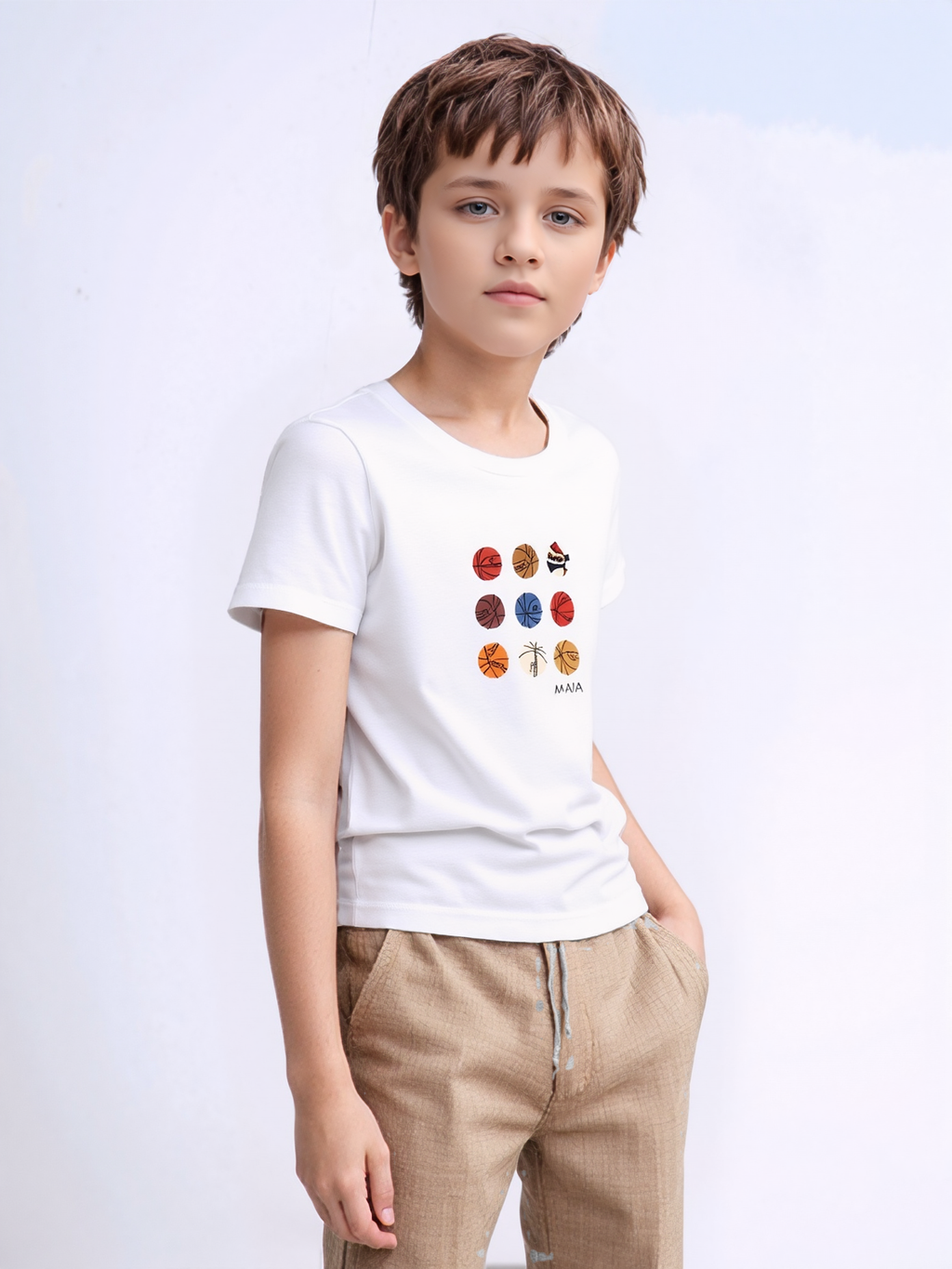 Boys' White Basketball T-shirt 