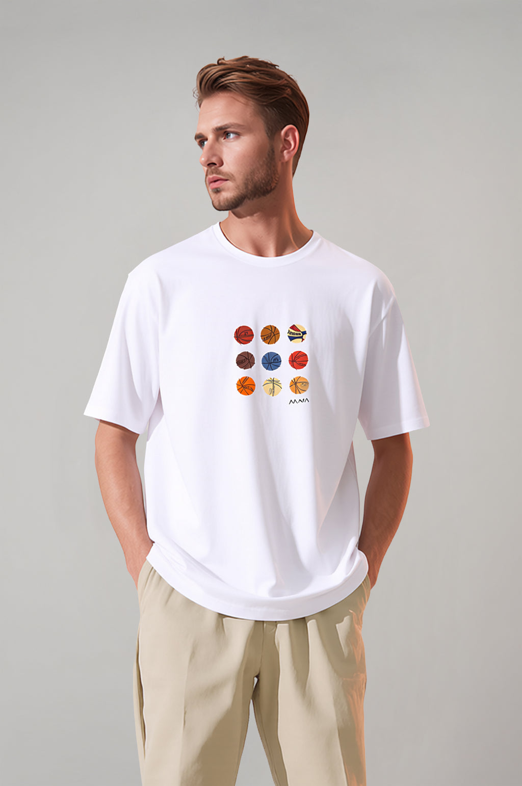 Erkek Beyaz Renkli Basketball Oversize T-shirt