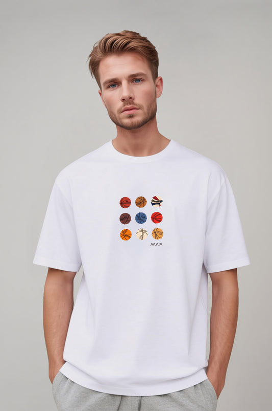 Erkek Beyaz Renkli Basketball Oversize T-shirt