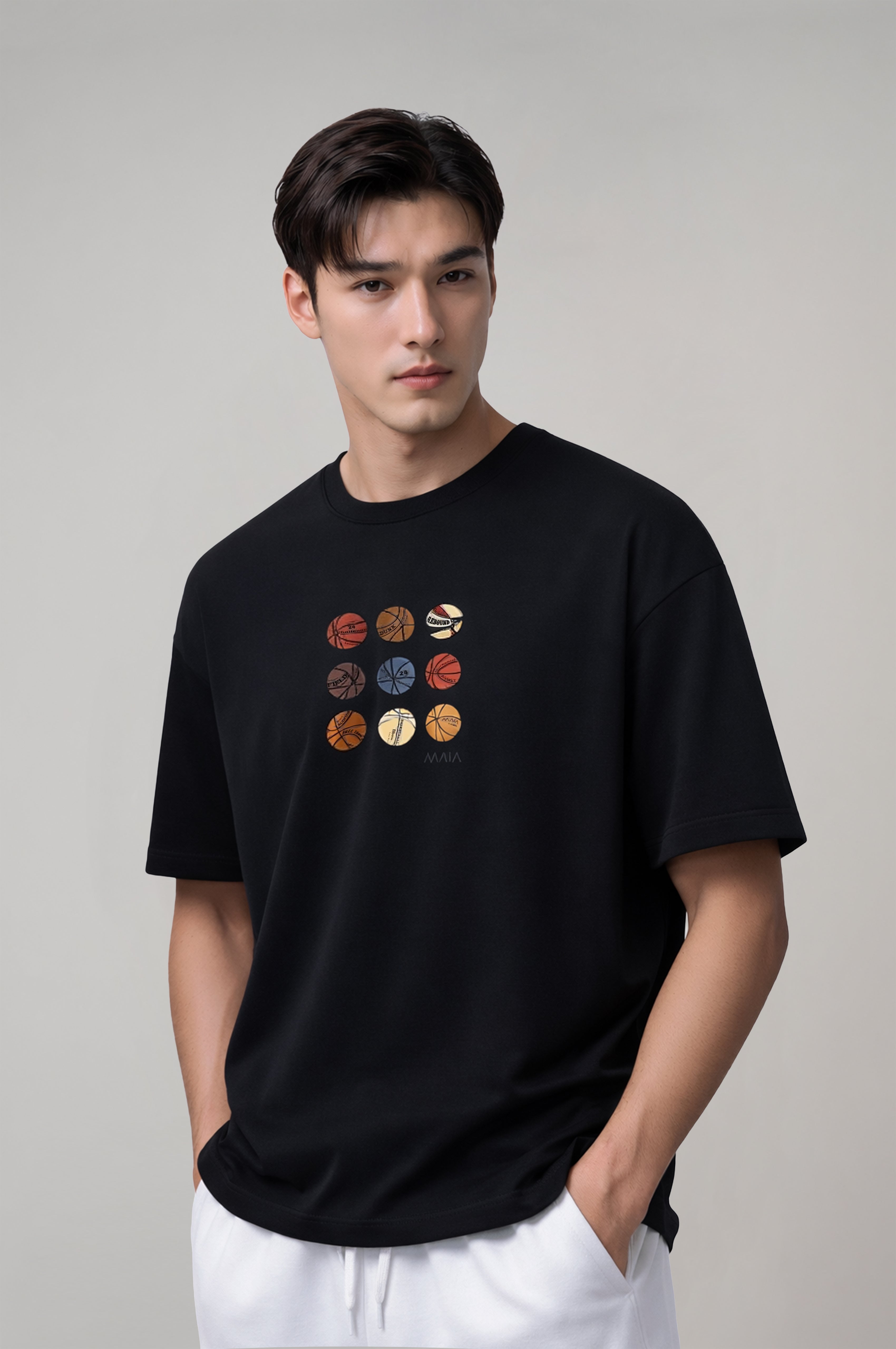 Erkek Siyah Renkli Basketball Oversize Tişört