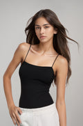 Women's Thin Strap Snap Button Black Bodysuit