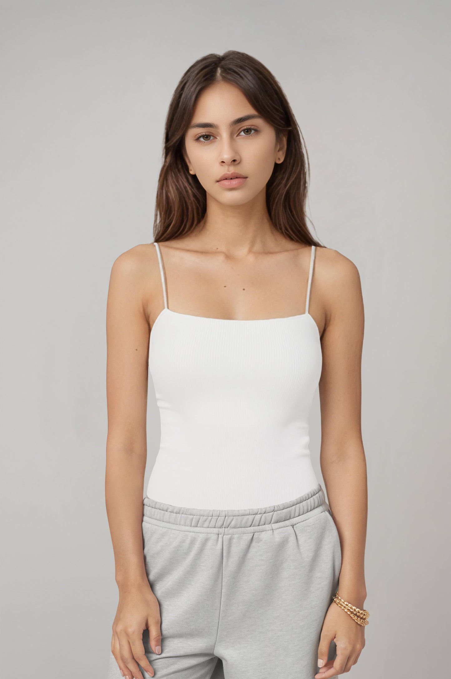 Kadın İnce Askılı Çıtçıtlı Ekru Body