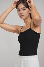 Women's Thin Strap Snap Button Black Bodysuit