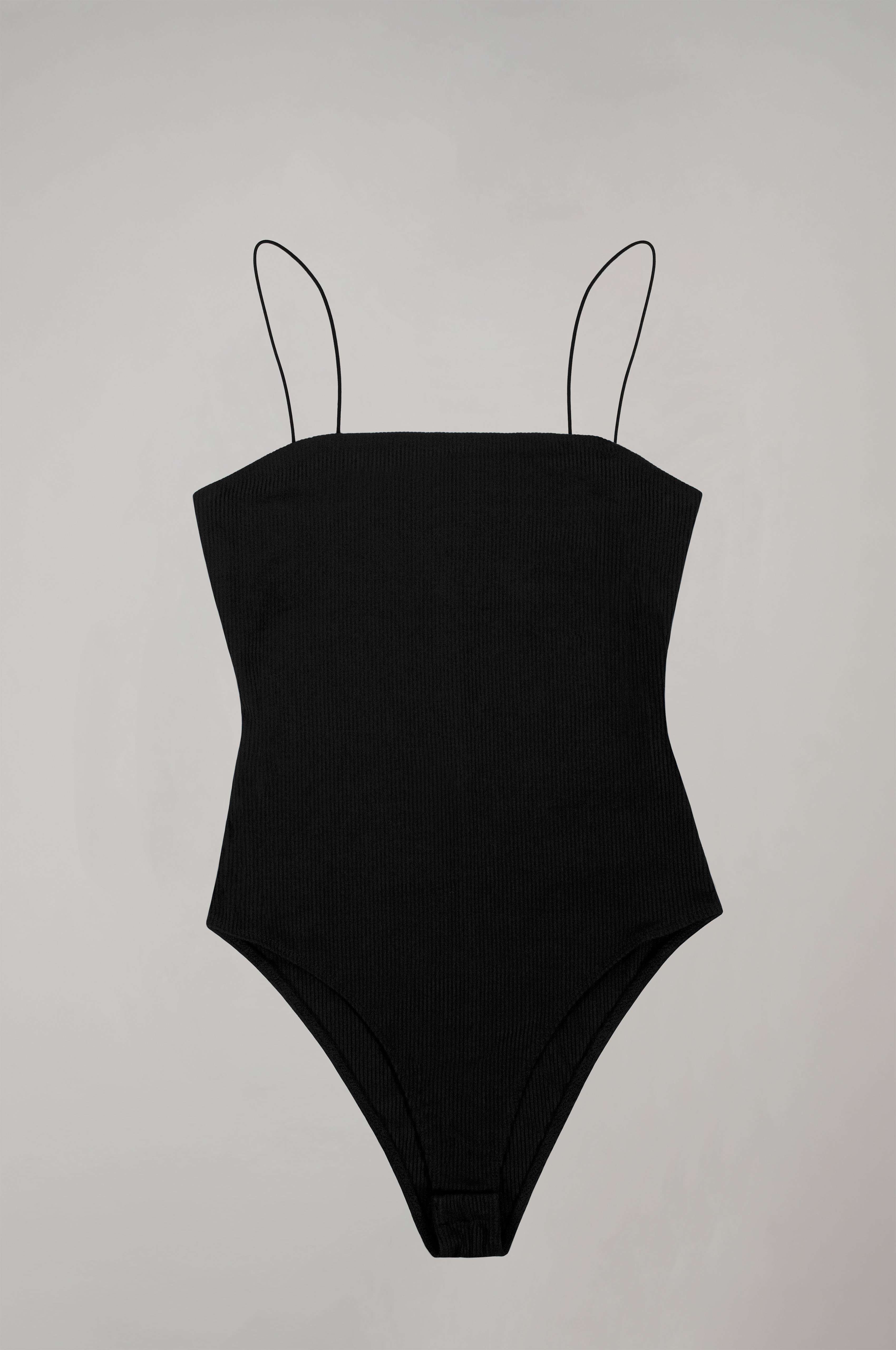 Women's Thin Strap Snap Button Black Bodysuit