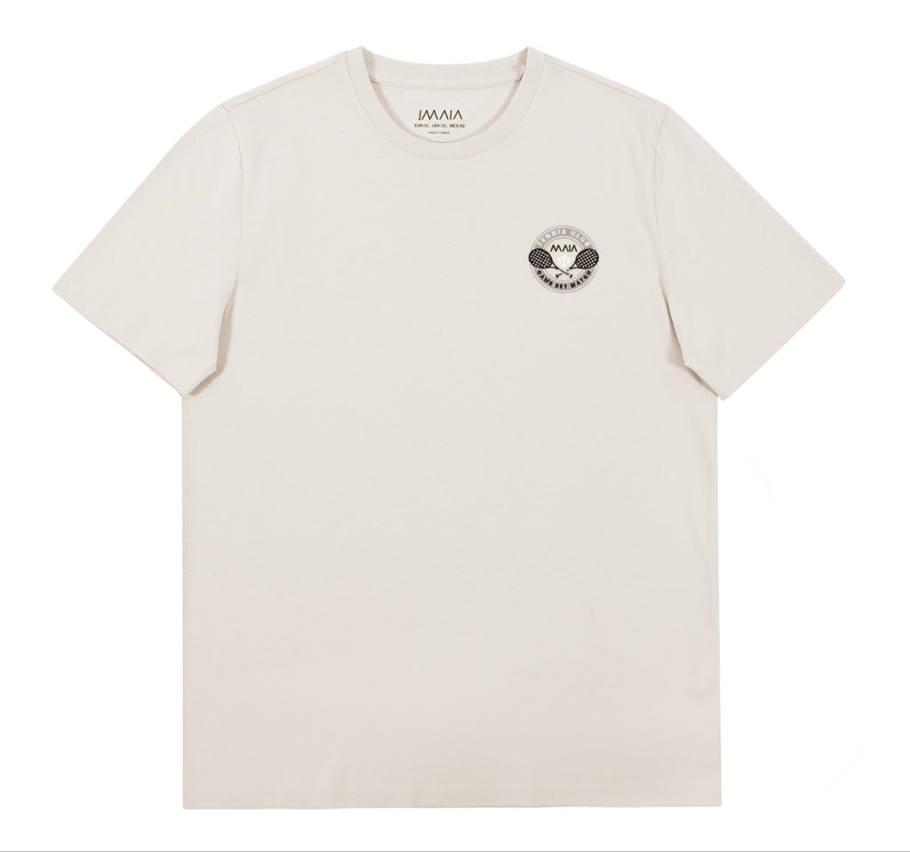 Erkek Taş Renkli Tennis Nakış Detaylı Comfort T-shirt