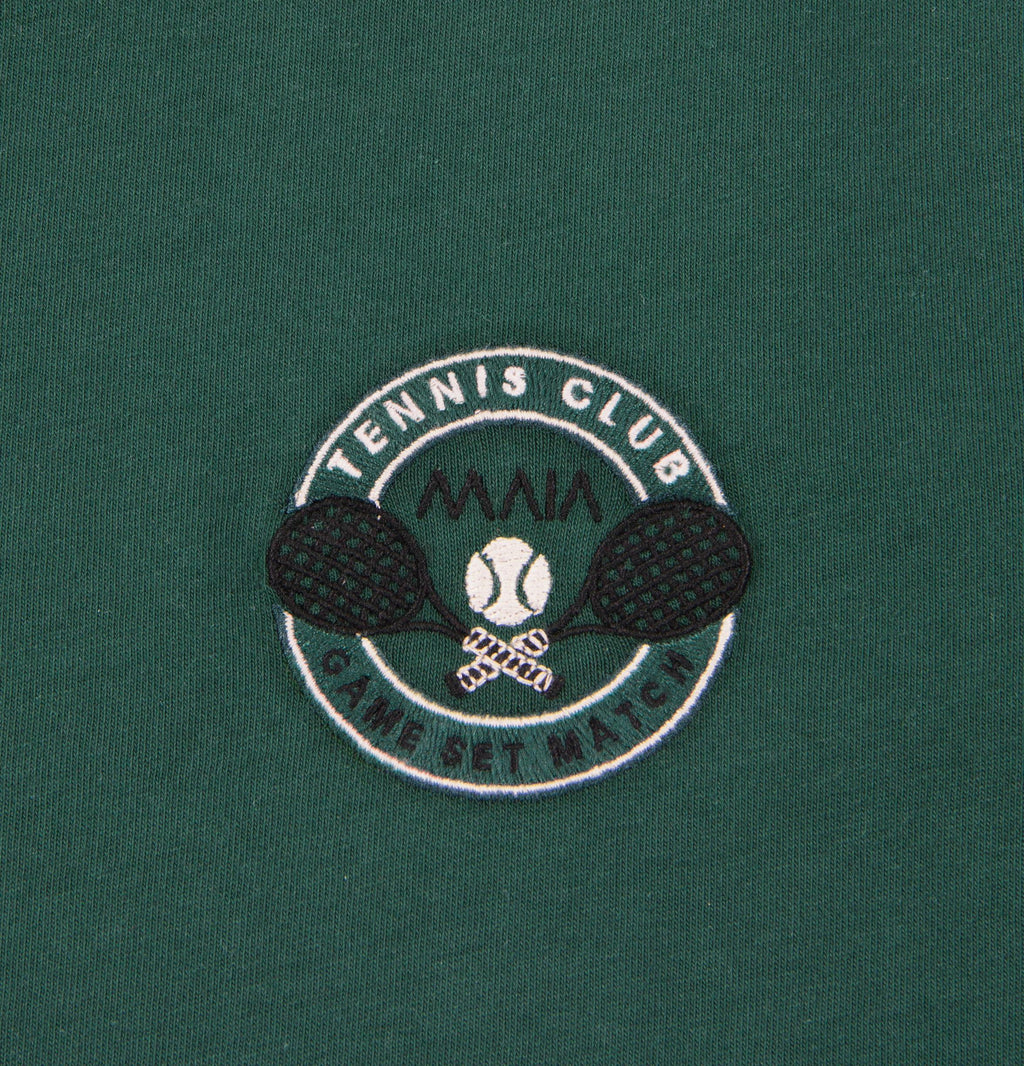 Erkek Yeşil Renkli  Tennis Nakış Detaylı Comfort T-shirt