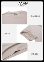 Erkek Taş Renkli Tennis Nakış Detaylı Comfort T-shirt