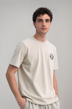 Erkek Taş Renkli Tennis Nakış Detaylı Comfort T-shirt