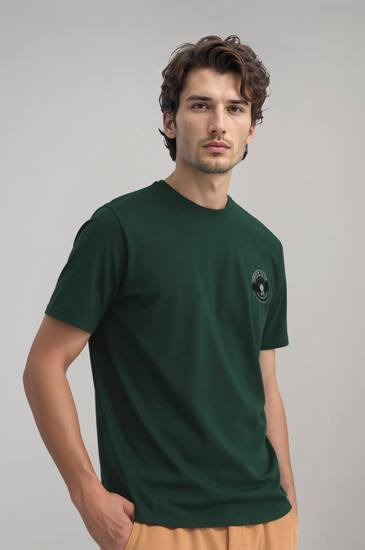 Men's Green Comfort T-shirt with Tennis Embroidery Detail 