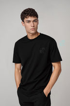 Erkek  Siyah Renkl Pickleball Nakış Detaylı Tişört