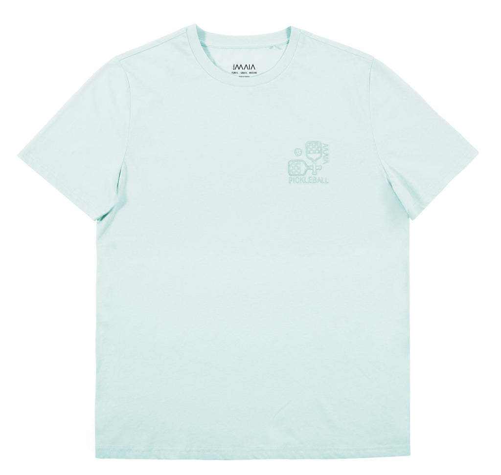 Erkek Su Yeşili Renkli Pickleball Nakış Detaylı T-shirt