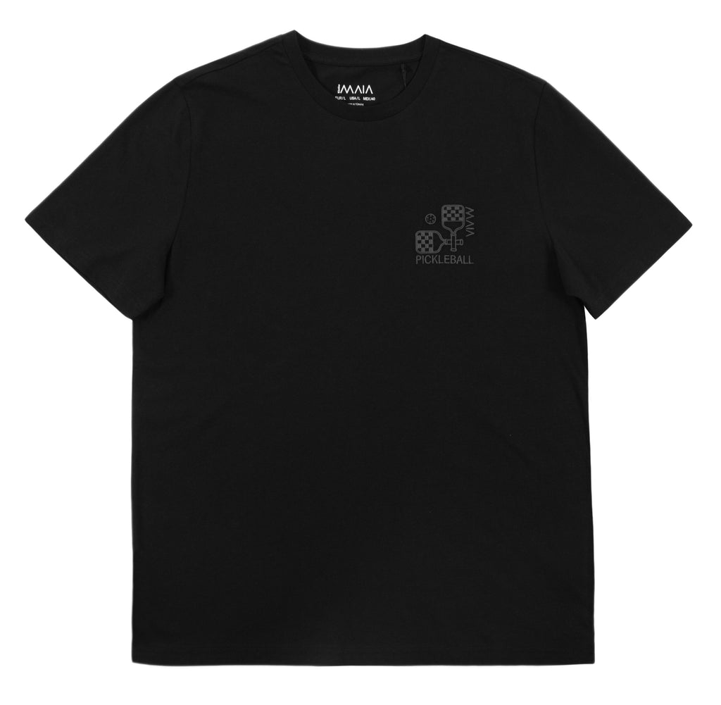 Erkek  Siyah Renkl Pickleball Nakış Detaylı Tişört