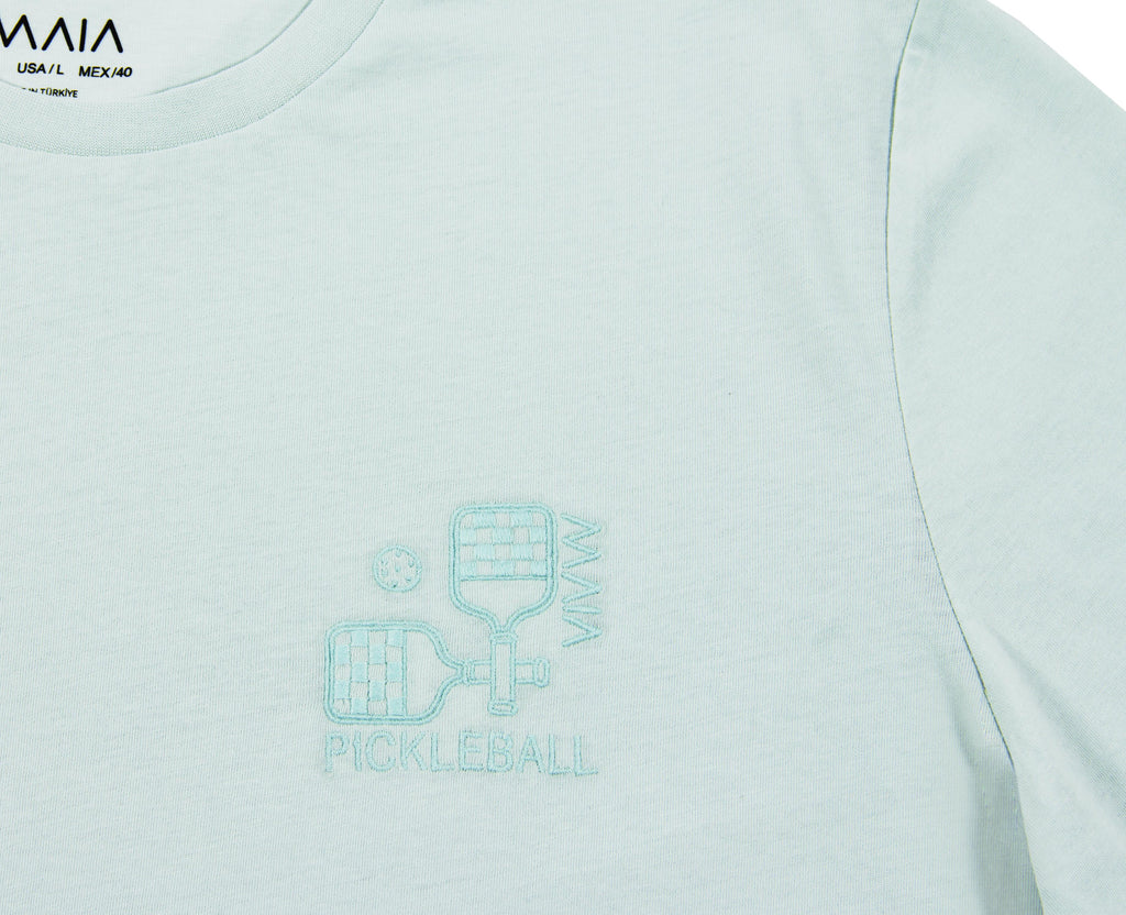 Erkek Su Yeşili Renkli Pickleball Nakış Detaylı T-shirt