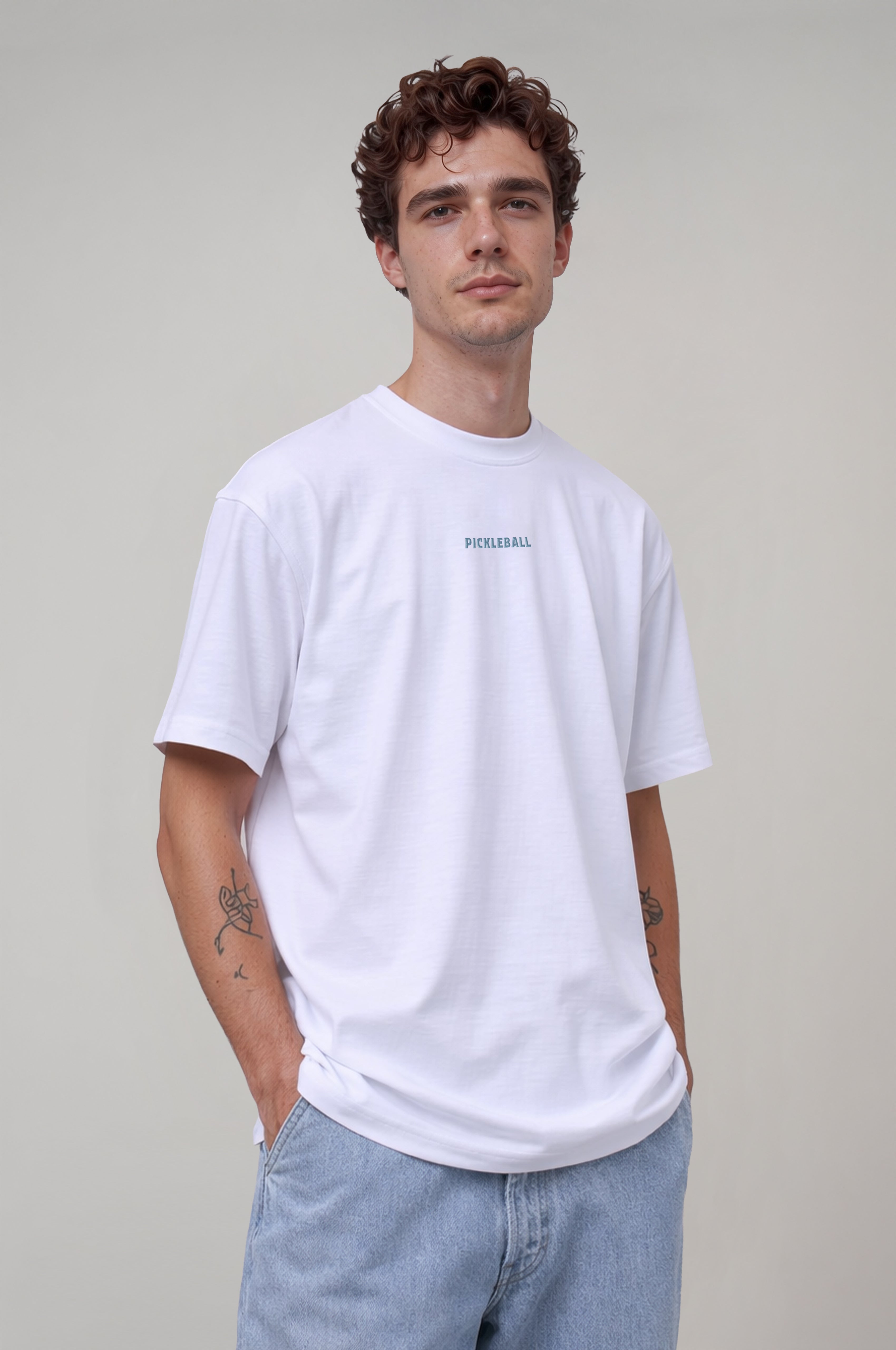 Erkek Pickleball Sırt Baskılı Oversize T-shirt