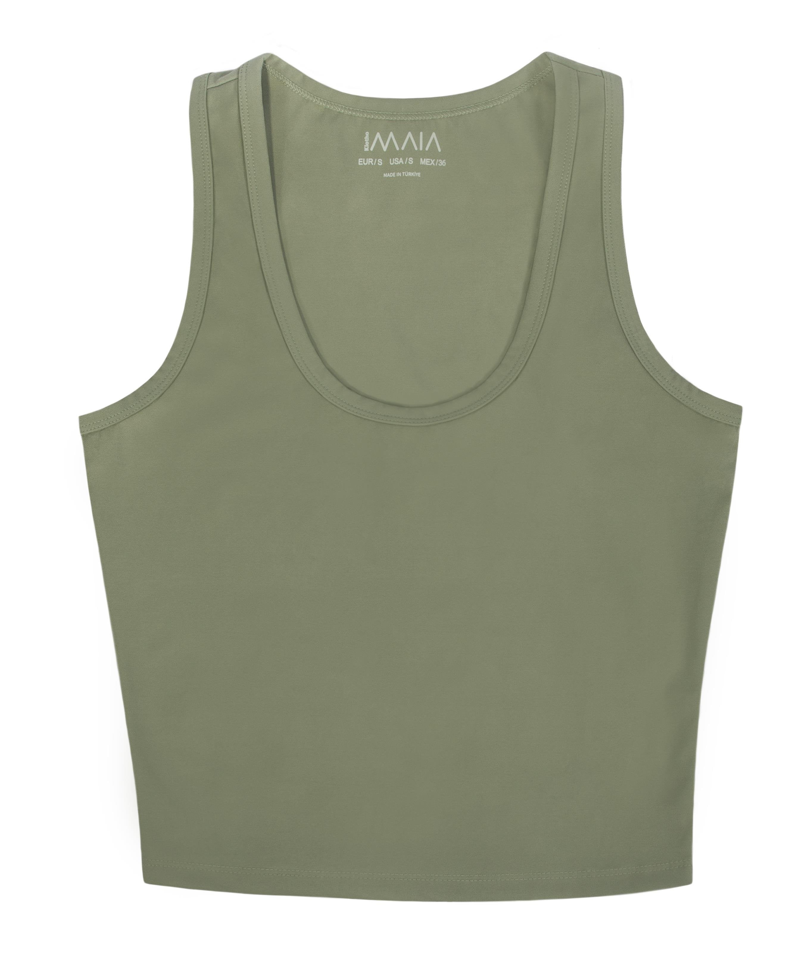 Kadın Haki Renkli Pickleball Nakış Detaylı Crop Atlet