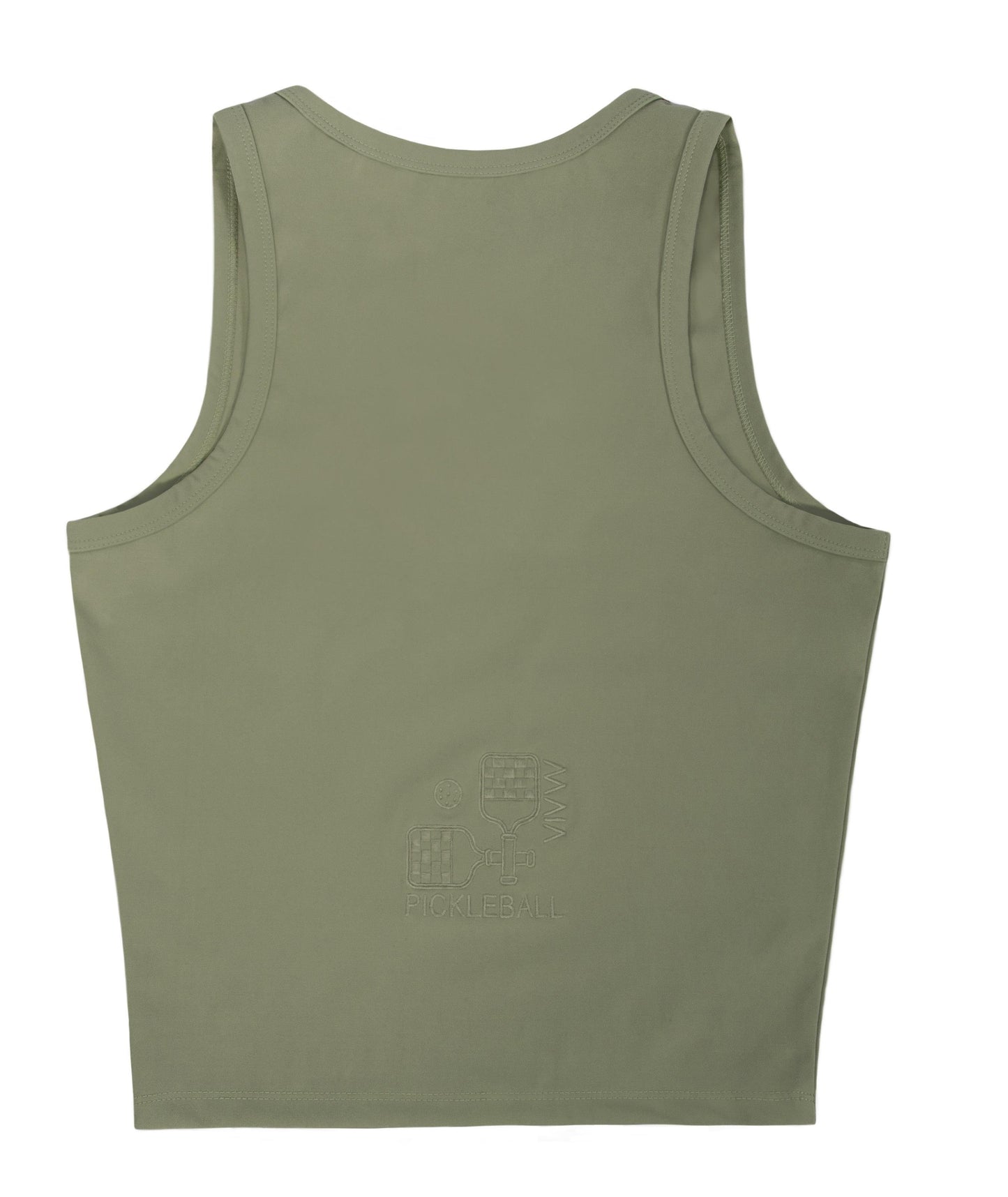 Women's Khaki Pickleball Crop Tank Top with Embroidery Detail 