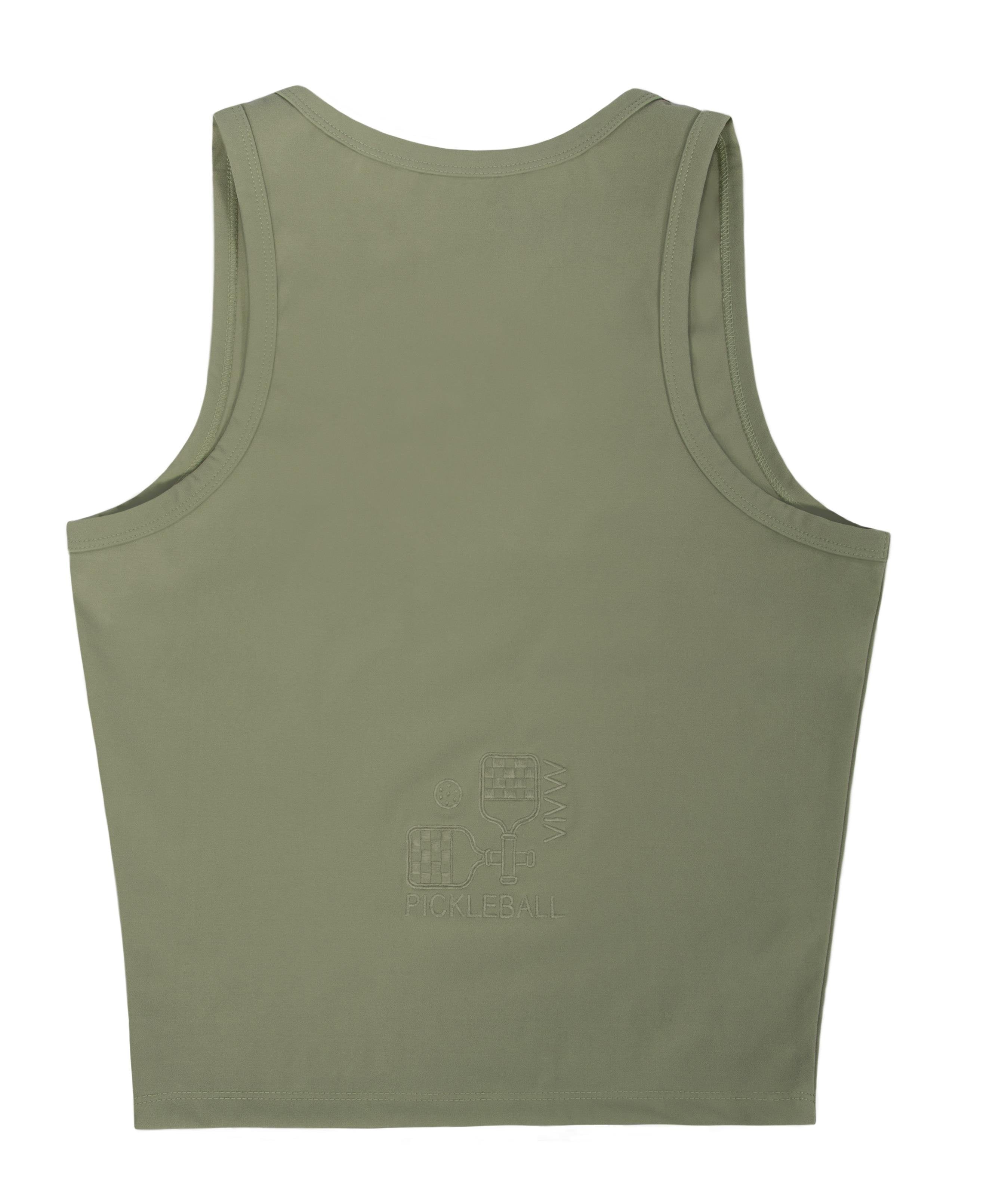 Kadın Haki Renkli Pickleball Nakış Detaylı Crop Atlet