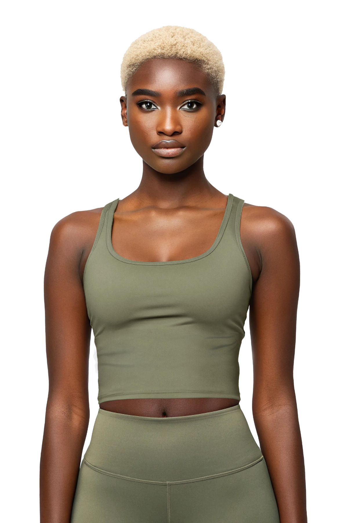 Women's Khaki Pickleball Crop Tank Top with Embroidery Detail 