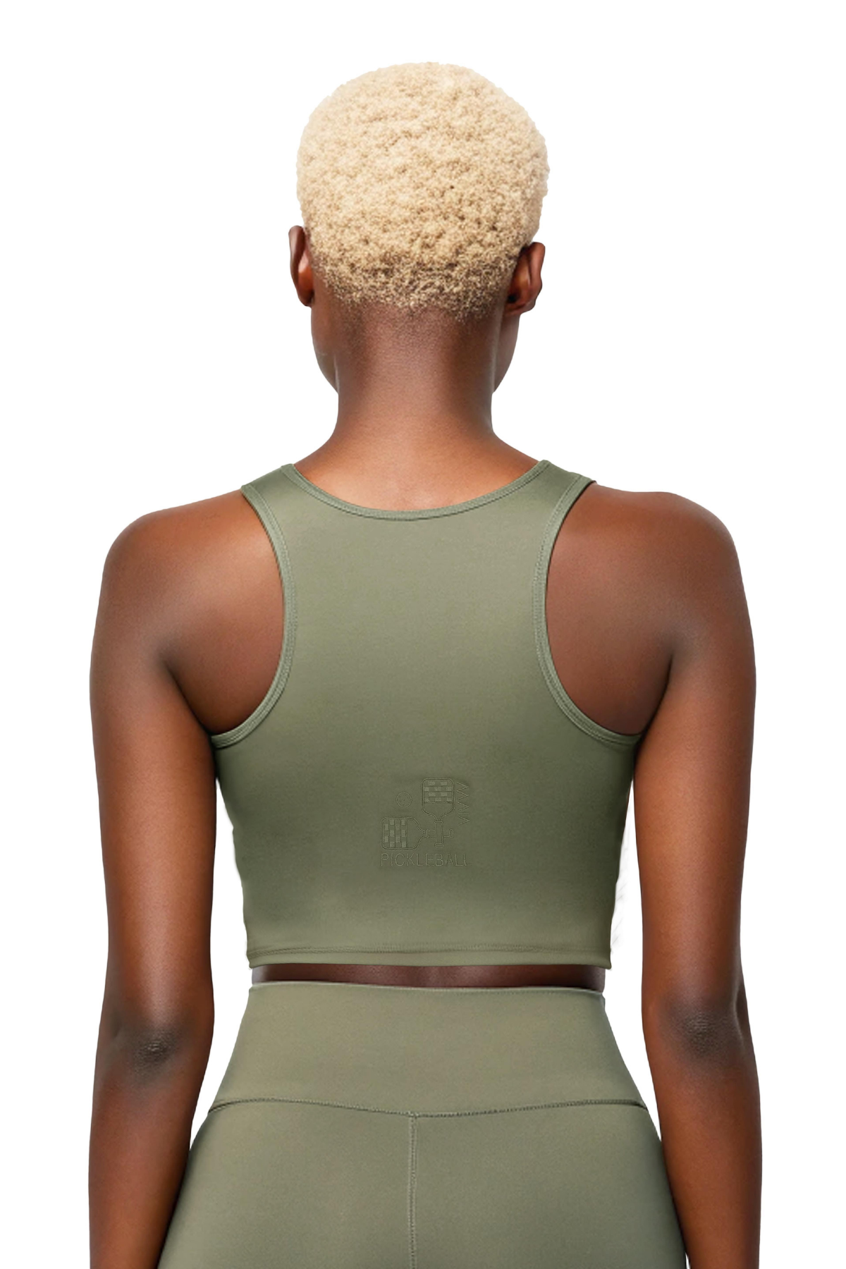 Women's Khaki Pickleball Crop Tank Top with Embroidery Detail 