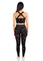 Women's Black Marble Pattern Leggings &amp; Bra Set 