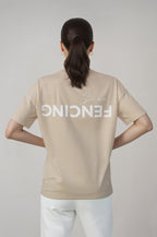 Kadın Fencing Love Baskılı Oversize Bej Tshirt