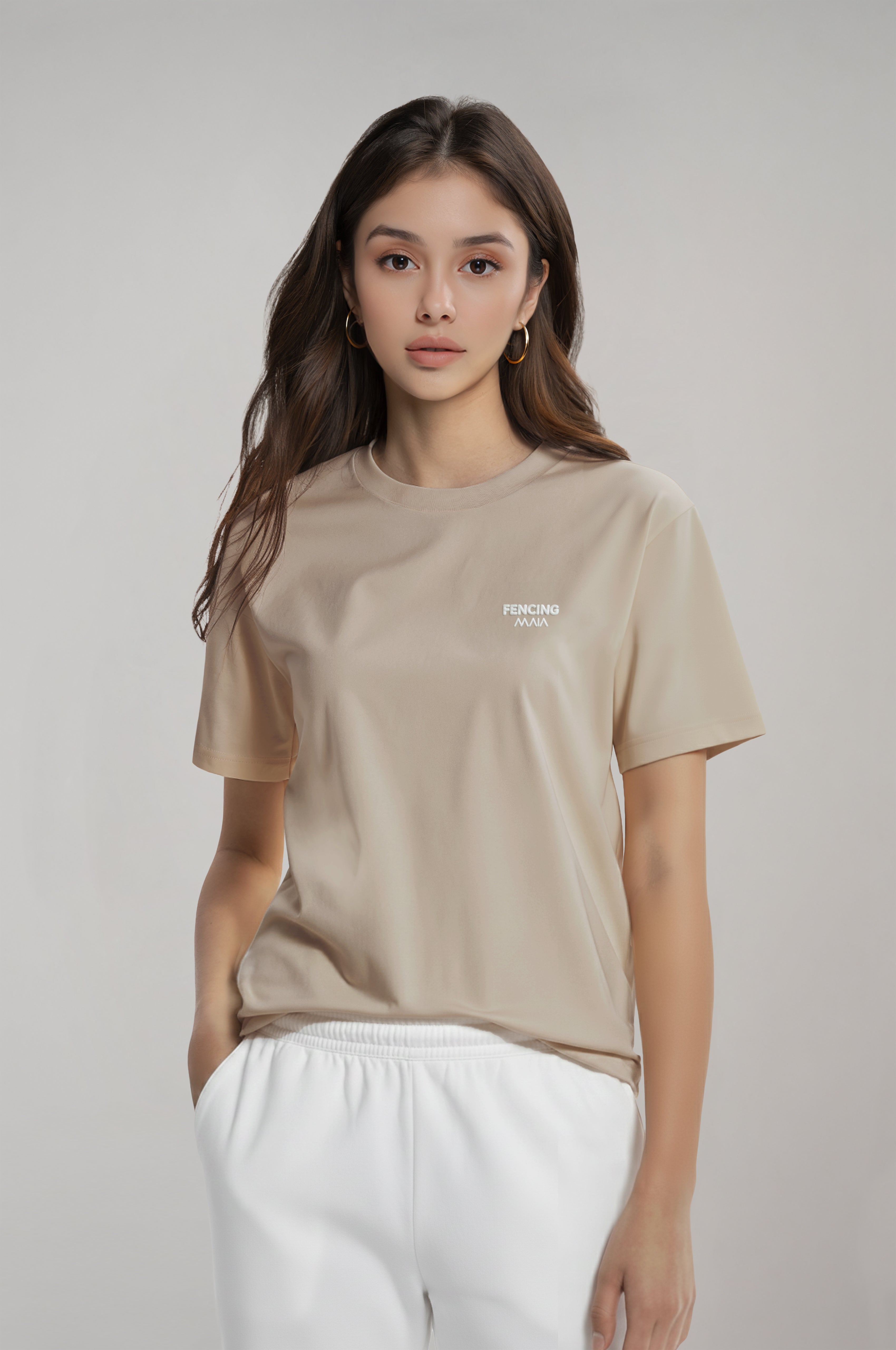 Kadın Fencing Love Baskılı Oversize Bej Tshirt