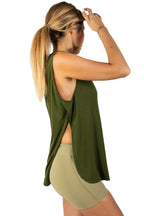 Women's Green Sports Tank Top with Slit Detail