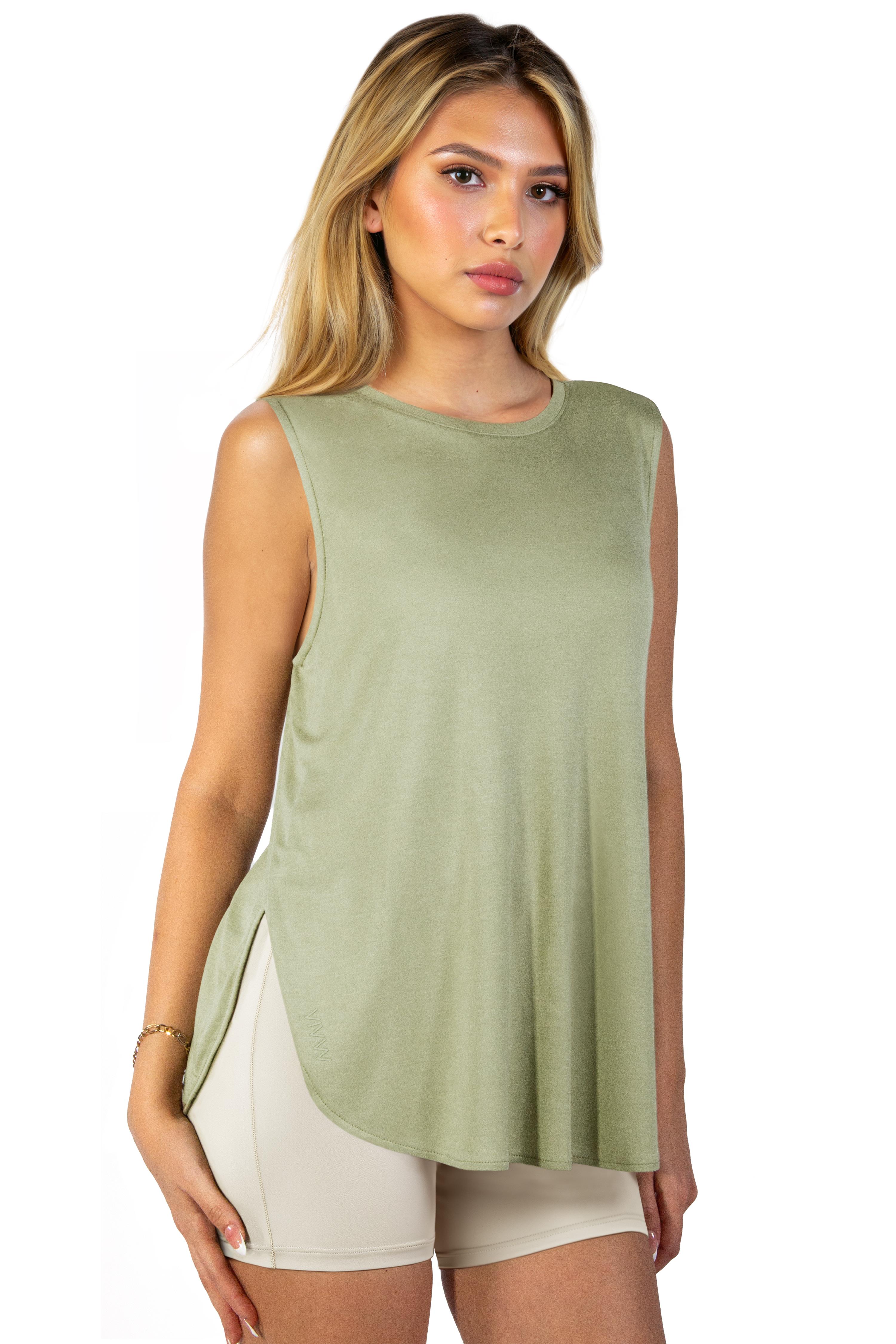 Kadın Haki Renkli Yırtmaç Detaylı Spor Atlet