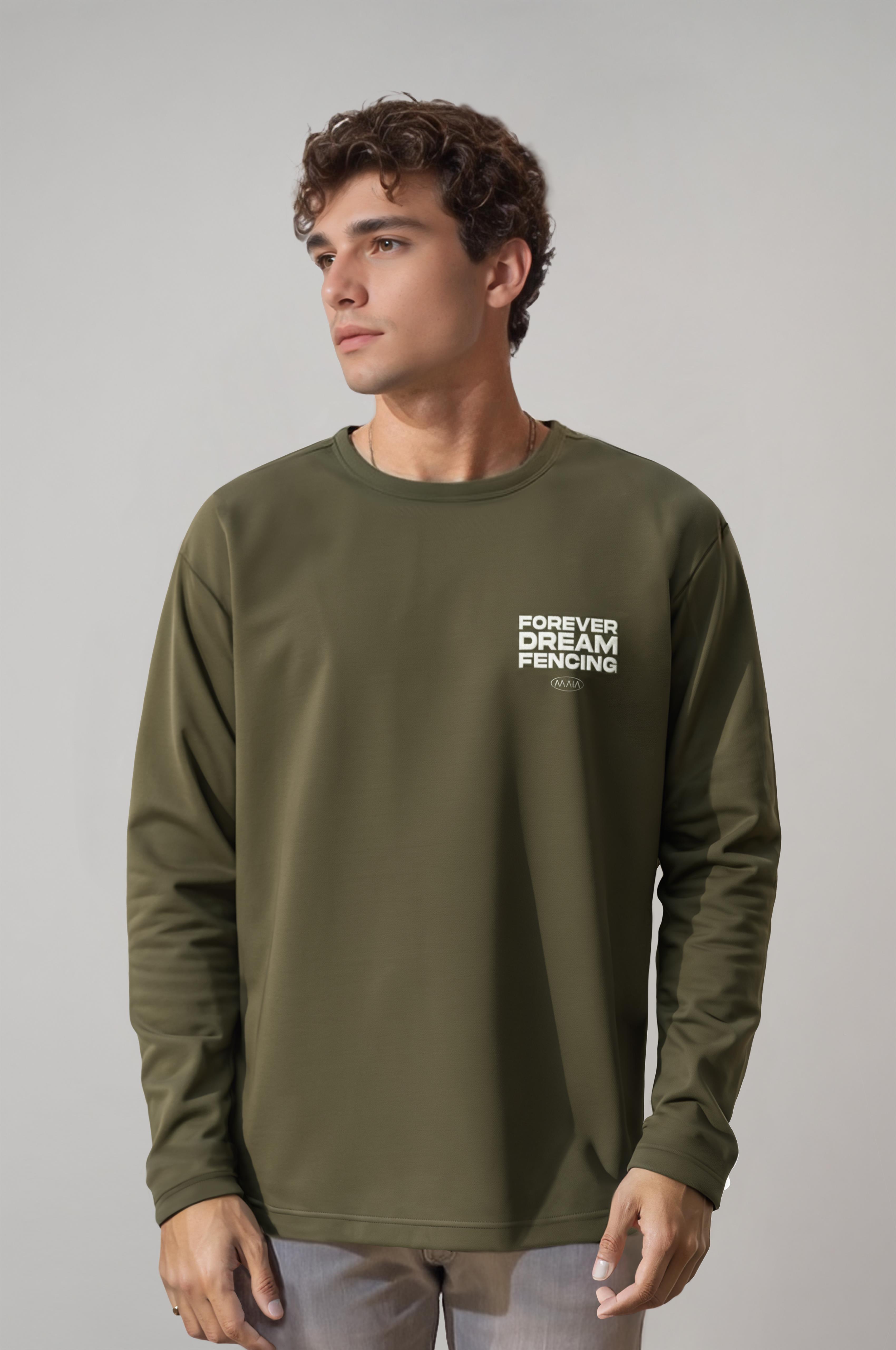 Erkek Haki Renkli Fencing Temalı Sweatshirt