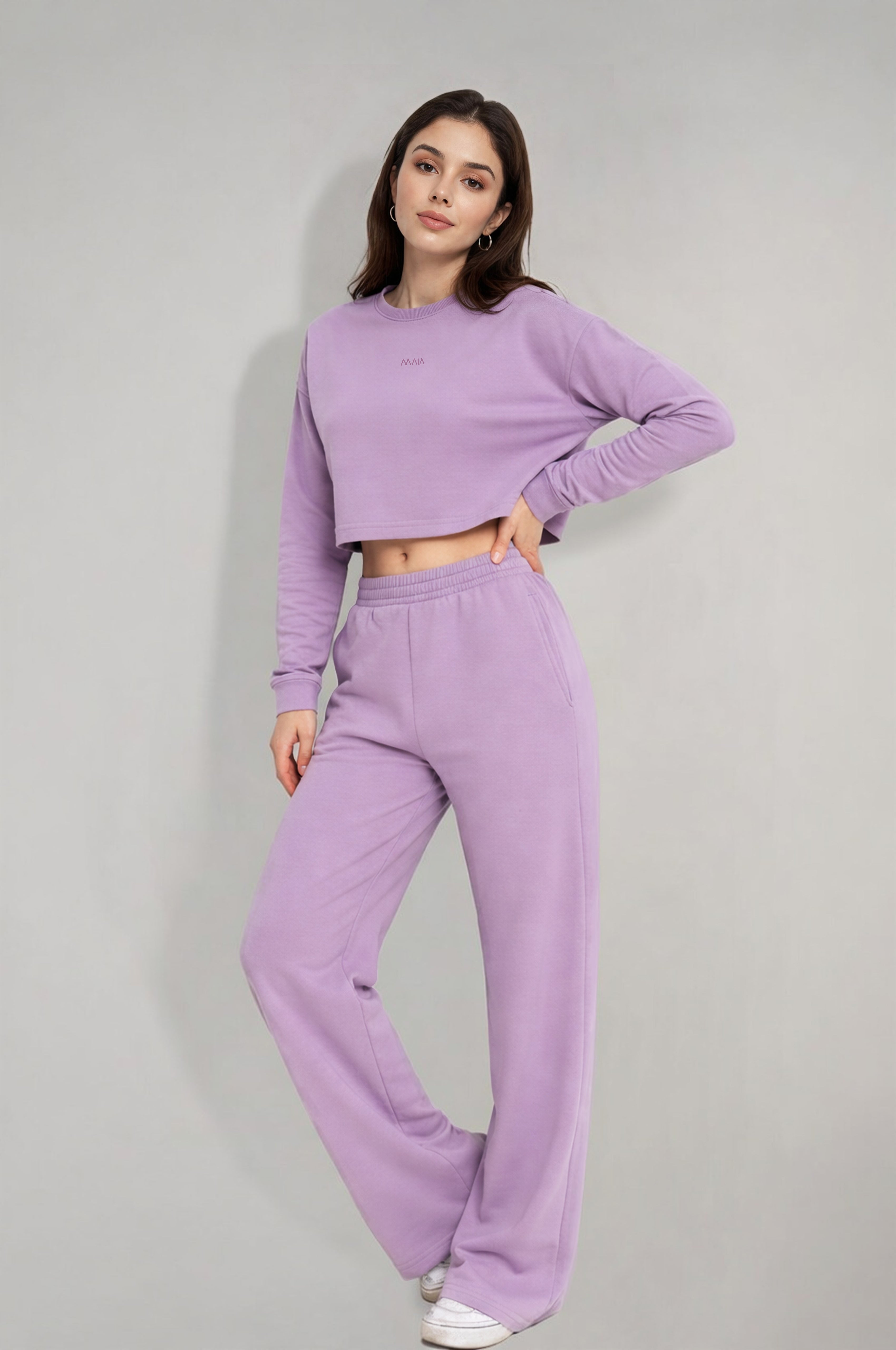 Kadın Lila Baskılı Sweatshirt & Eşofman Takımı