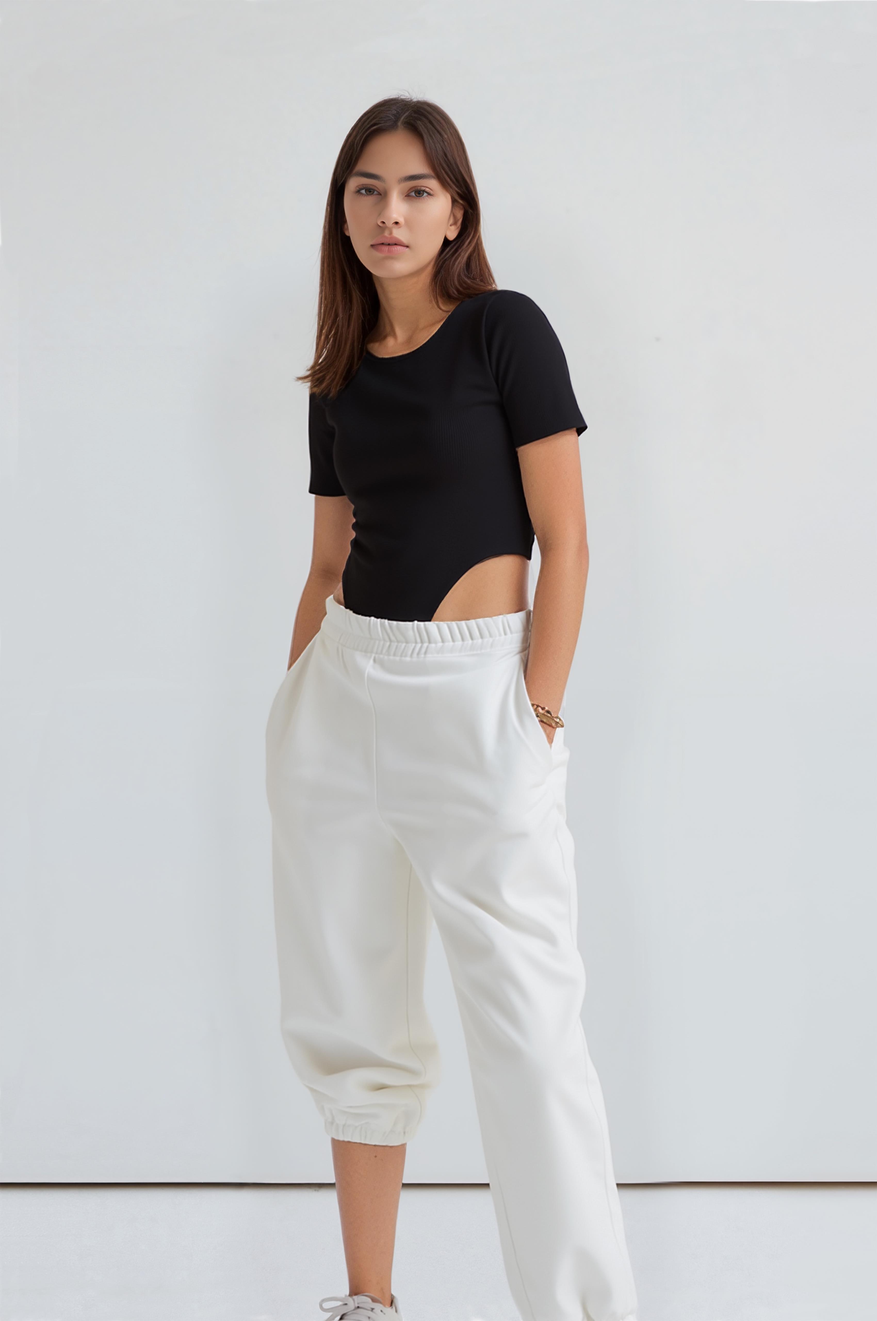 Kadın Siyah Kısa Kollu Kaşkorse Alttan Çıtçıtlı Body