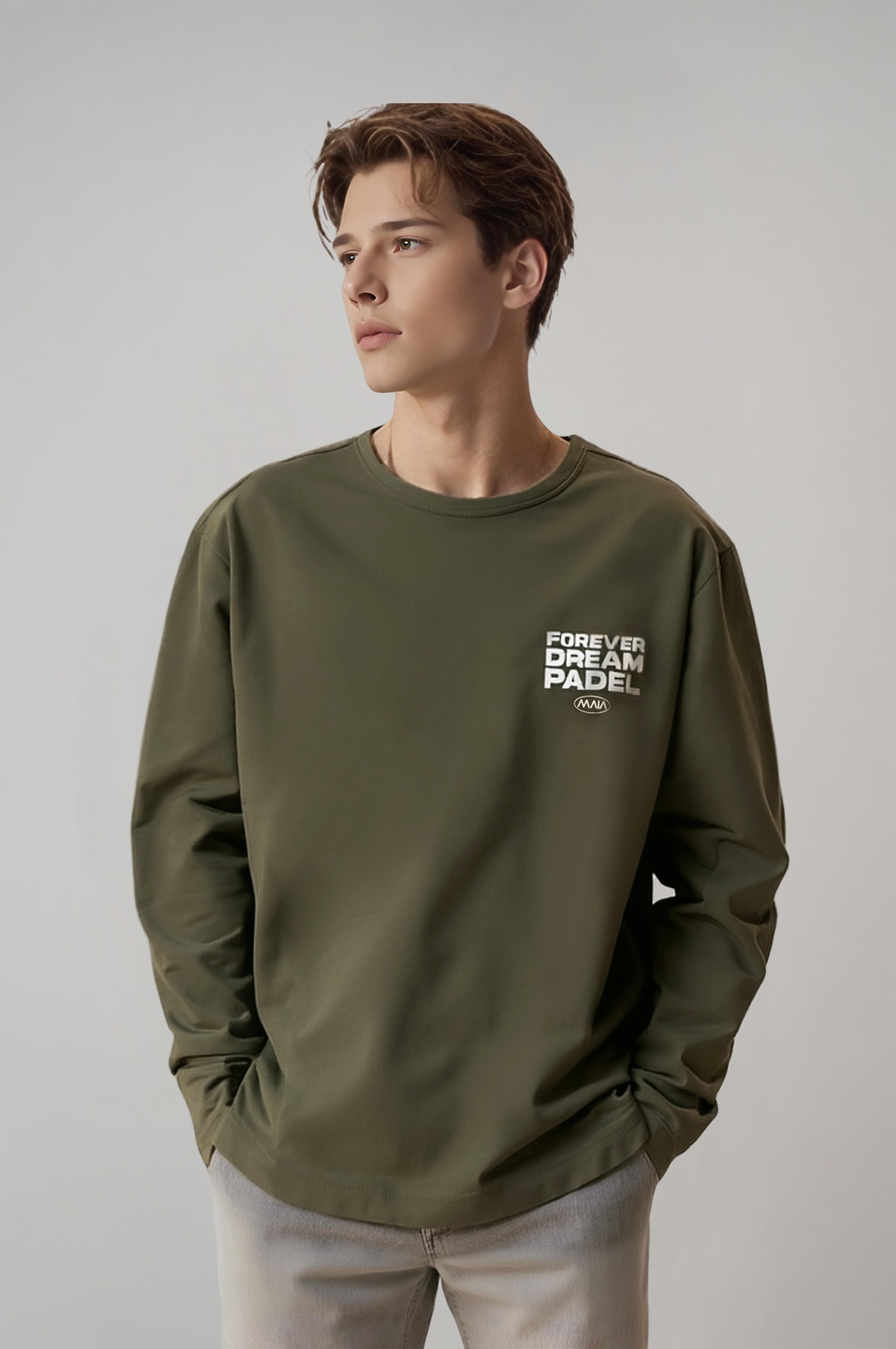 Erkek Haki Renkli Padel Temalı Sweatshirt
