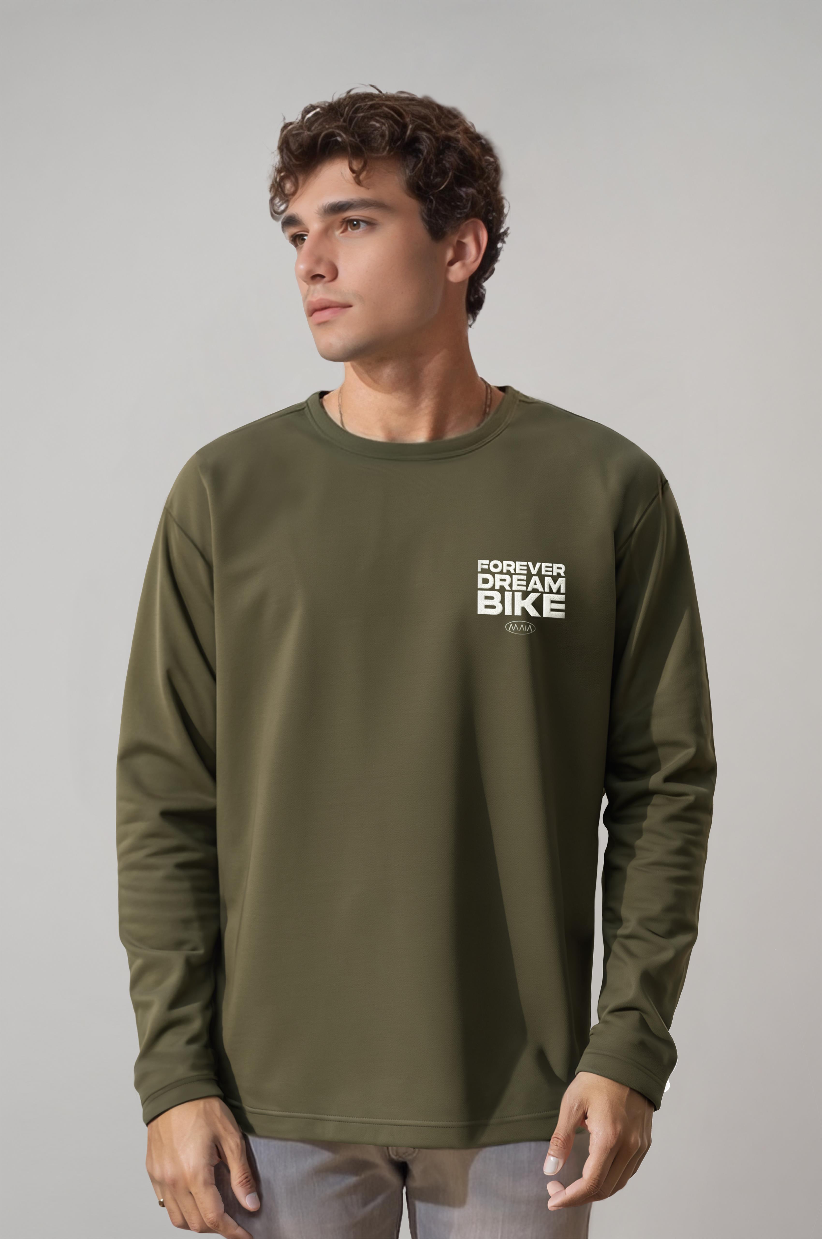 Erkek Haki Renkli Bike Temalı Sweatshirt