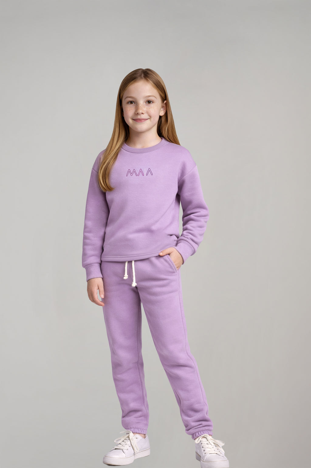 Kız Çocuk Lila Baskılı Sweatshirt & Eşofman Takımı