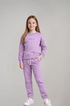 Kız Çocuk Lila Baskılı Sweatshirt & Eşofman Takımı