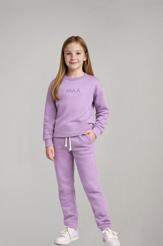 Kız Çocuk Lila Baskılı Sweatshirt & Eşofman Takımı