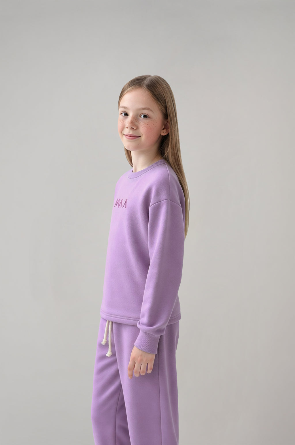 Kız Çocuk Lila Baskılı Sweatshirt & Eşofman Takımı