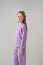 Kız Çocuk Lila Baskılı Sweatshirt & Eşofman Takımı