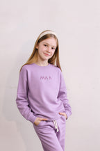 Kız Çocuk Lila Baskılı Sweatshirt & Eşofman Takımı